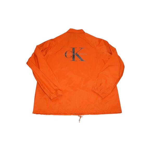 Vintage 90s Calvin Klein Jeans CK Logo Coach Jacket Orange Windbreaker Size L - Picture 12 of 14